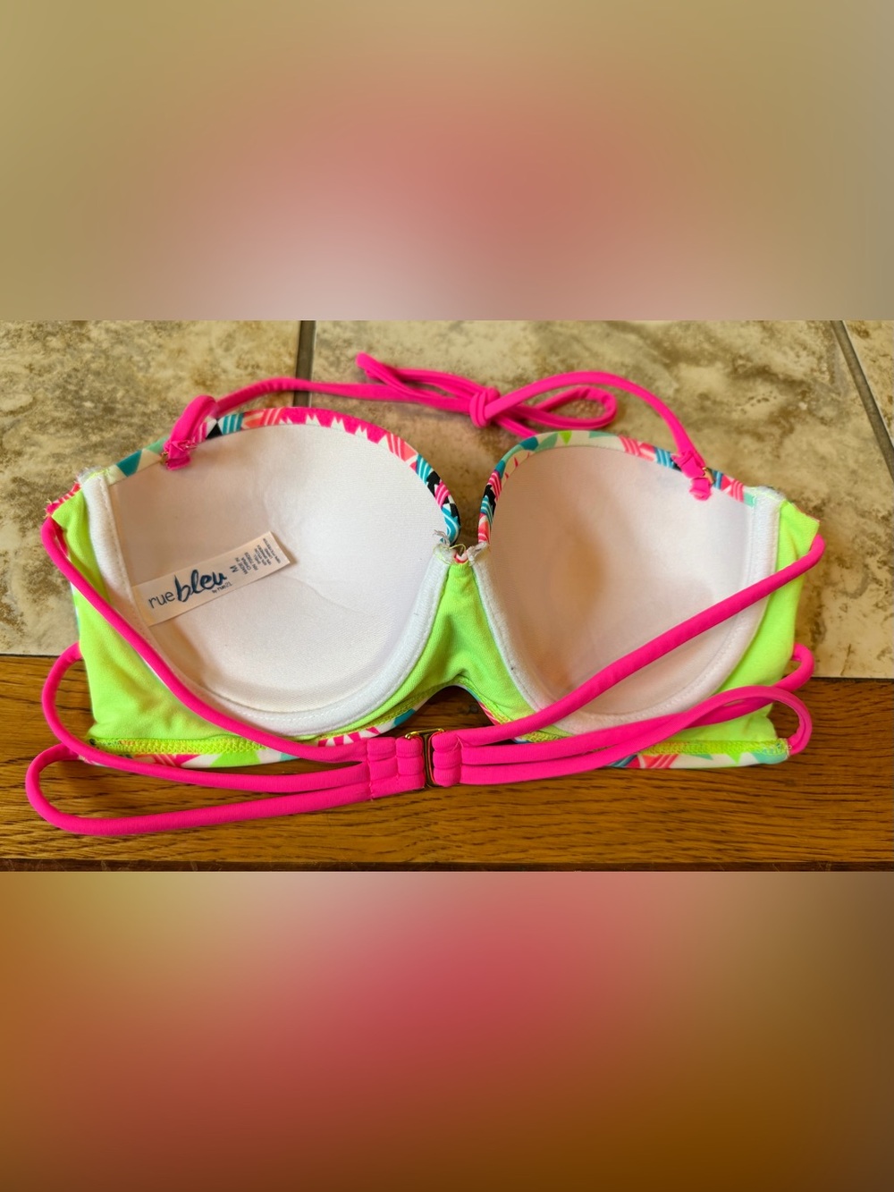 Vibrant Neon Geometric Push-Up Bikini Top - Picture 4 of 9
